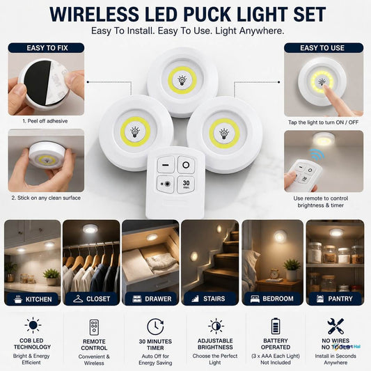 3-Piece Wireless LED Touch Lights with Remote